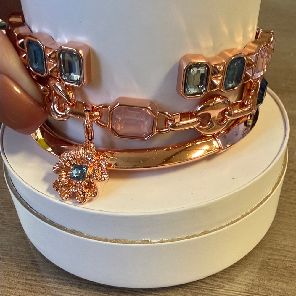 Gold-Tone Pink & Teal Crystal Link Bracelet Set - Picture 5 of 8